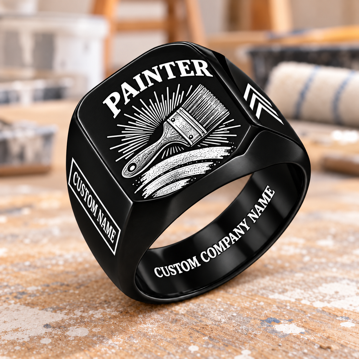 Personalized Painter Signet Ring - Sunburst Legacy — Black finish