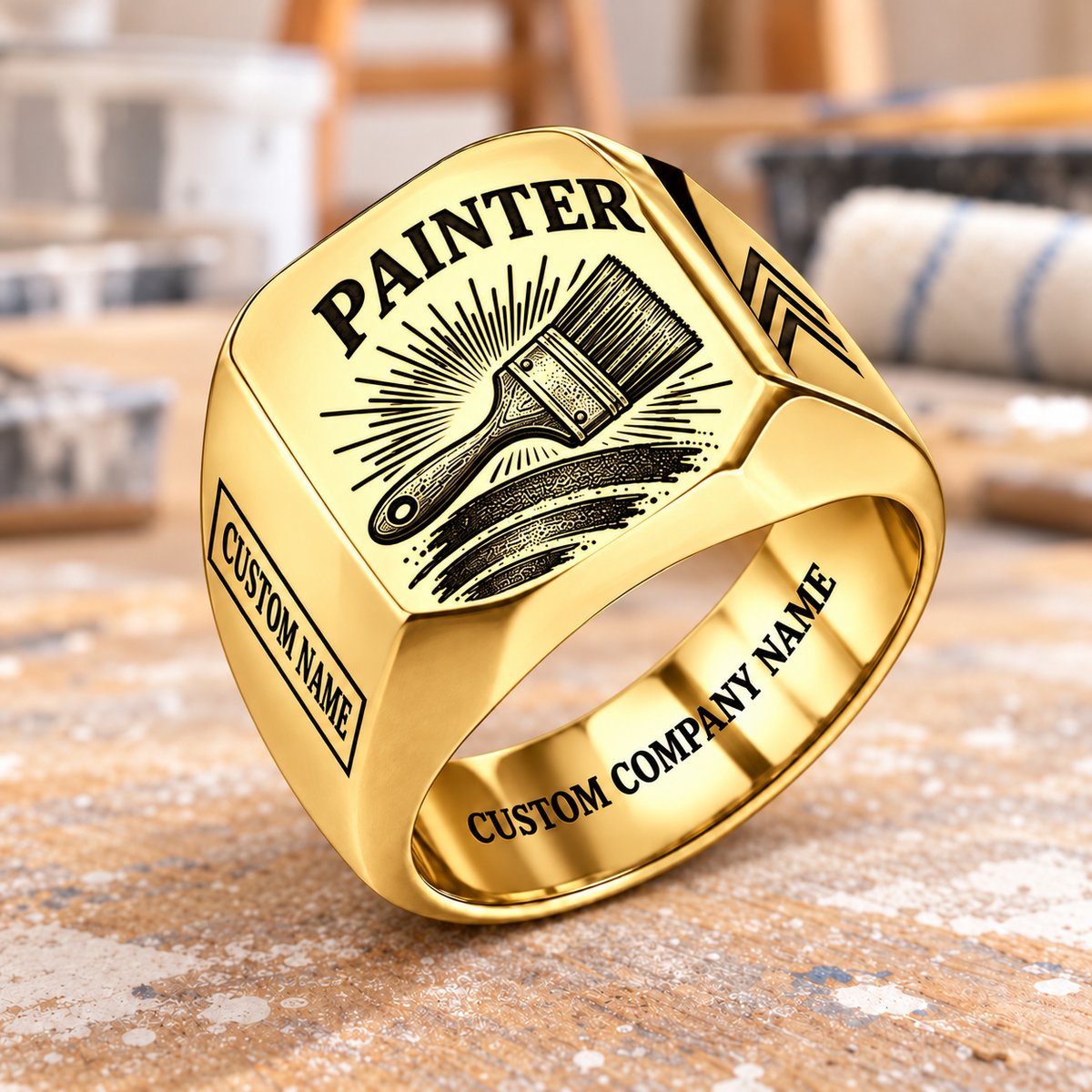 Personalized Painter Signet Ring - Sunburst Legacy — Gold finish