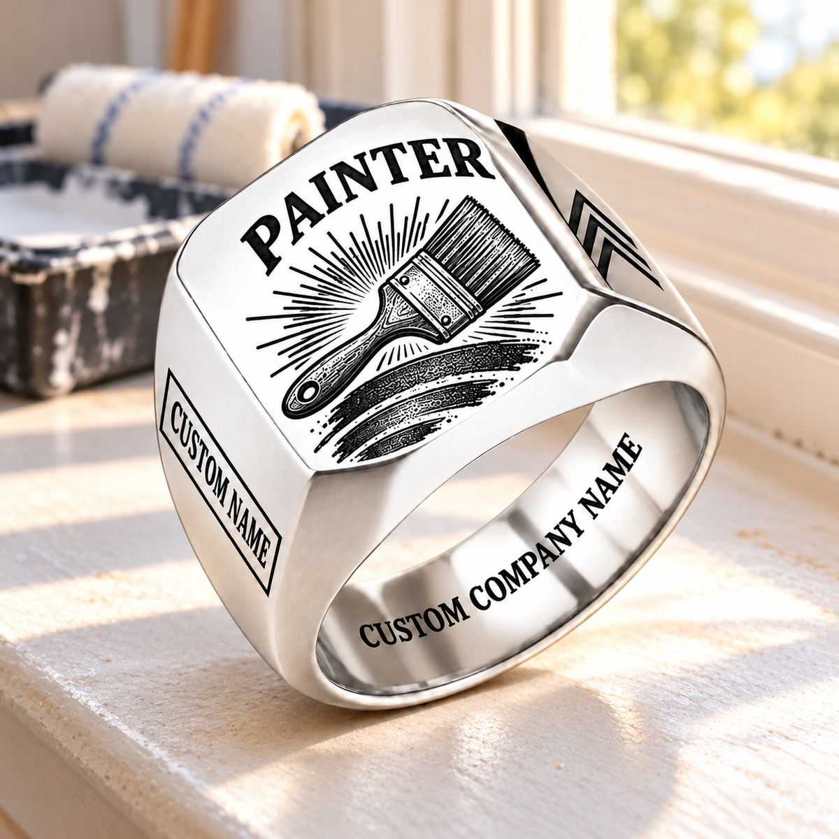 Personalized Painter Signet Ring - Sunburst Legacy — dedicated Silver listing hero