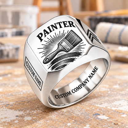 Personalized Painter Signet Ring - Sunburst Legacy — Silver finish