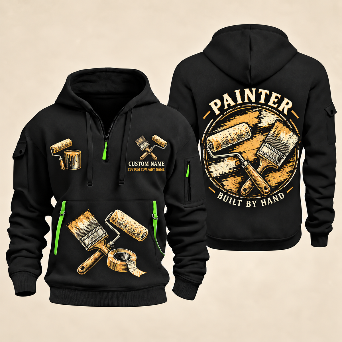 Personalized Painter Built by Hand Quarter Zip Hoodie — Black variant