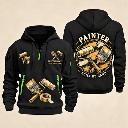 Personalized Painter Built by Hand Quarter Zip Hoodie — Black variant