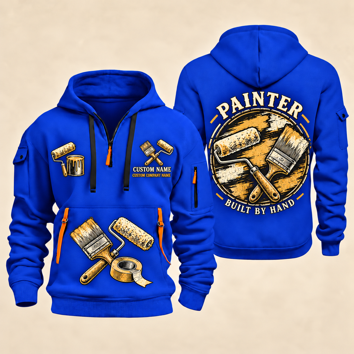 Personalized Painter Built by Hand Quarter Zip Hoodie — Blue variant