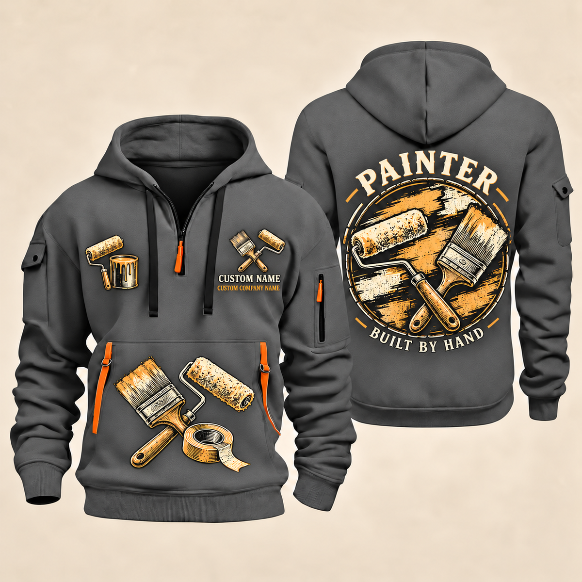Personalized Painter Built by Hand Quarter Zip Hoodie — Gray variant