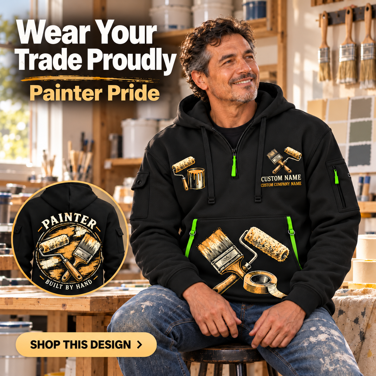 Personalized Painter Built by Hand Quarter Zip Hoodie — dedicated listing hero