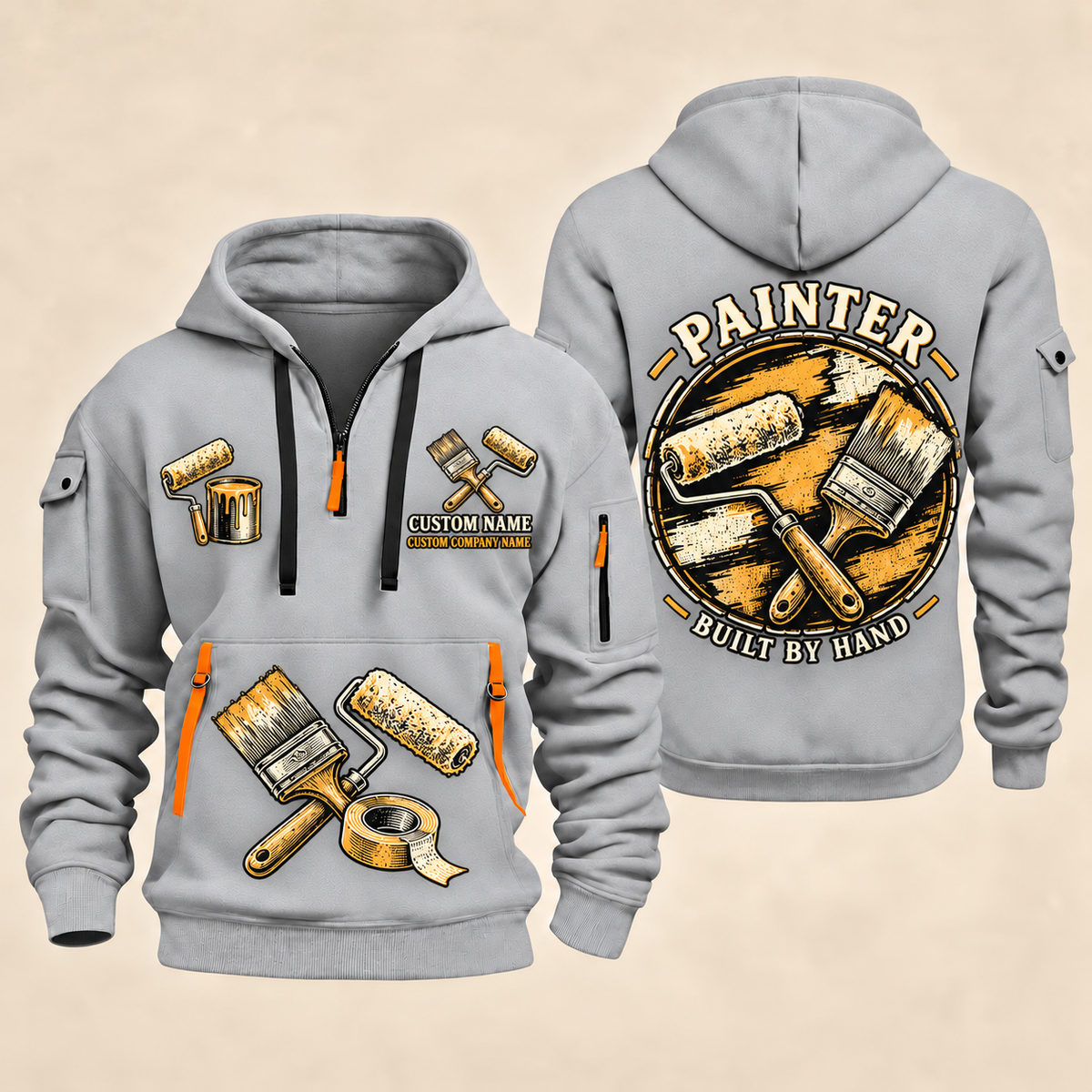 Personalized Painter Built by Hand Quarter Zip Hoodie — Light Grey variant