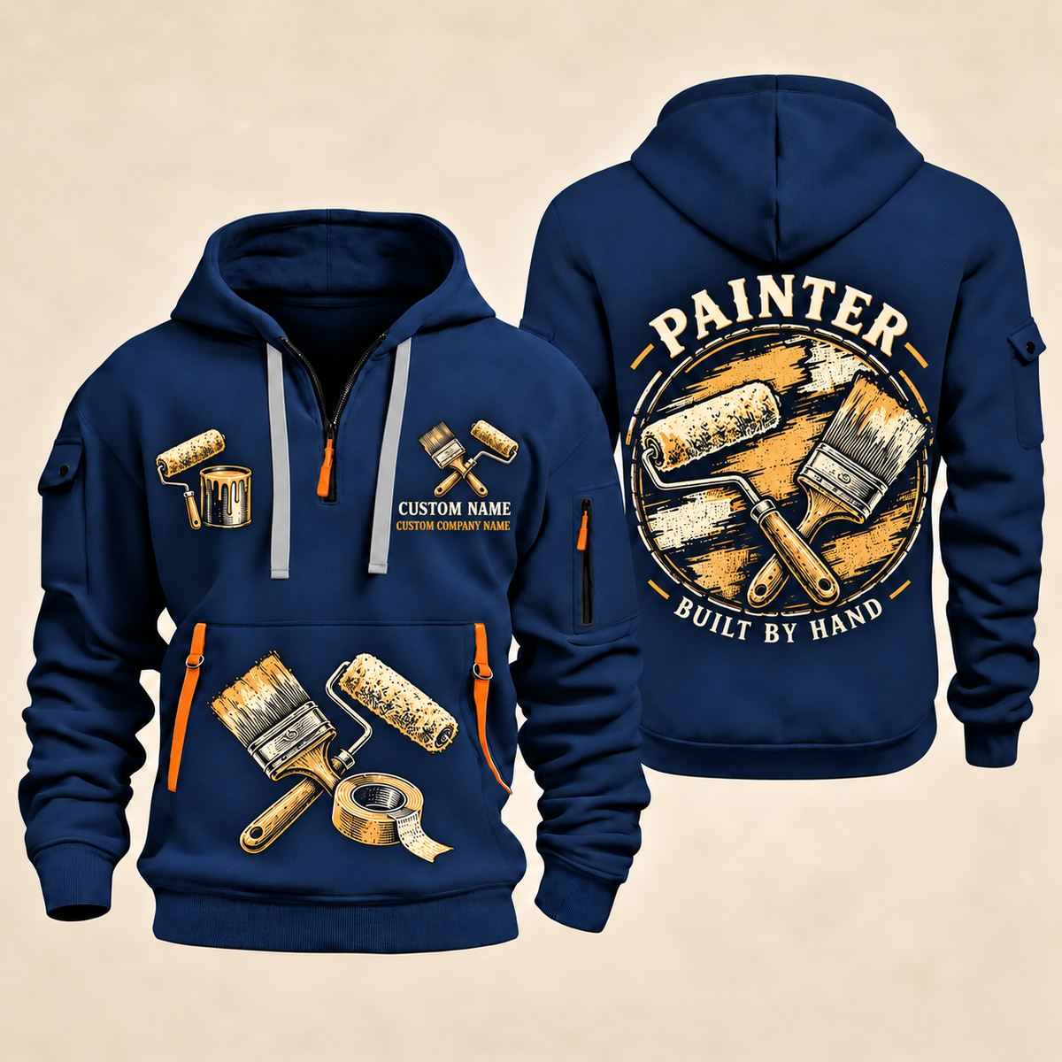 Personalized Painter Built by Hand Quarter Zip Hoodie — Navy variant