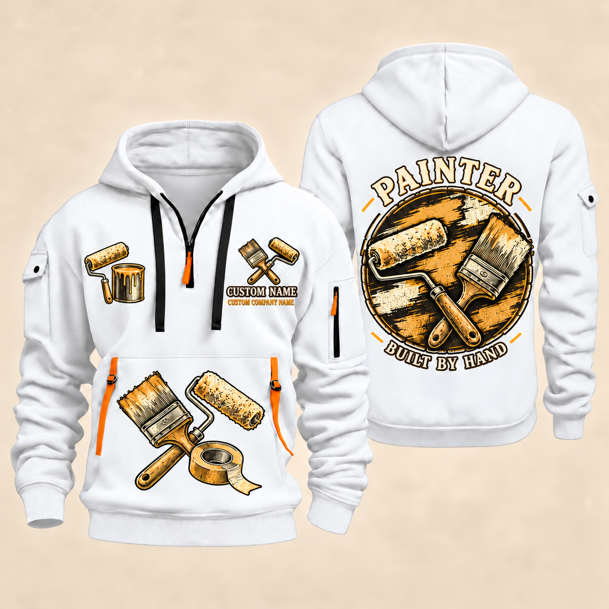 Personalized Painter Built by Hand Quarter Zip Hoodie — White variant