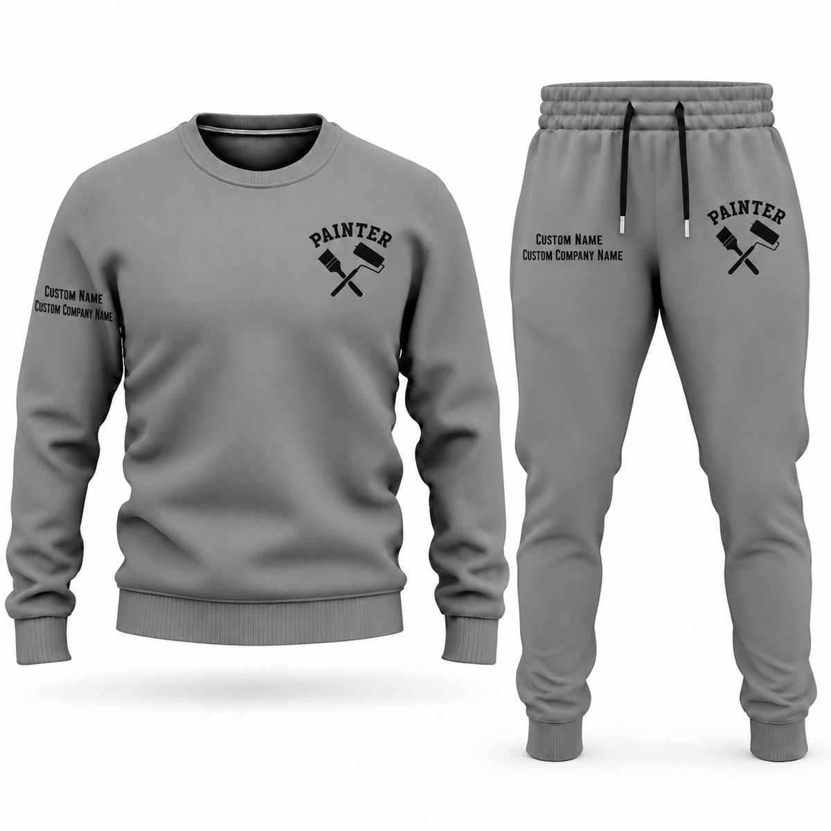 Personalized Painter Minimal Badge Sweater + Jogger Combo — Gray variant