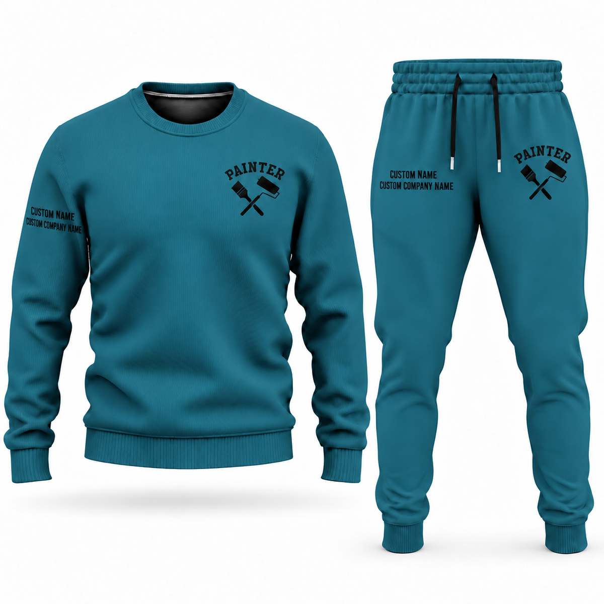 Personalized Painter Minimal Badge Sweater + Jogger Combo — Teal variant