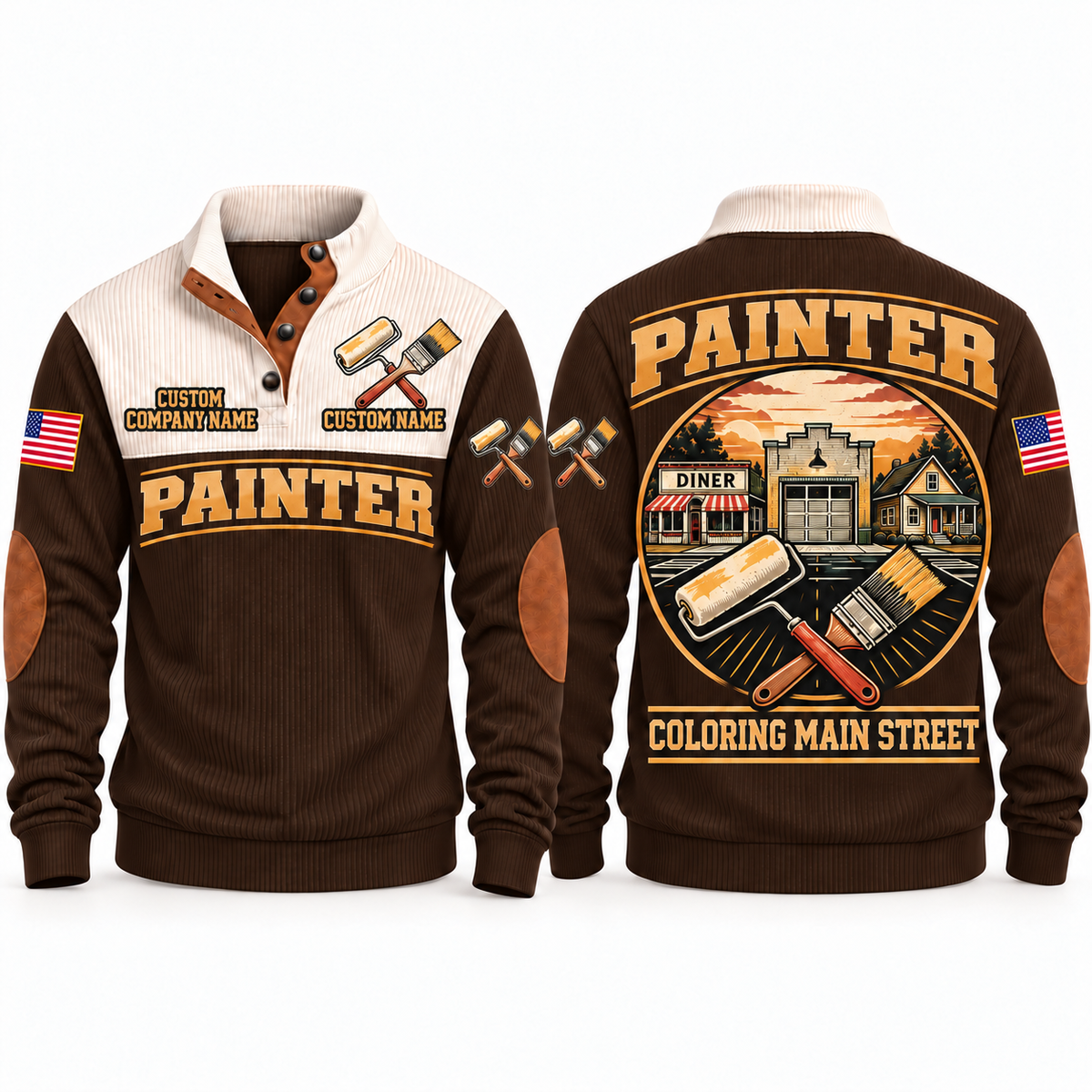 Personalized Painter Coloring Main Street Sports Sweatshirt — Brown variant