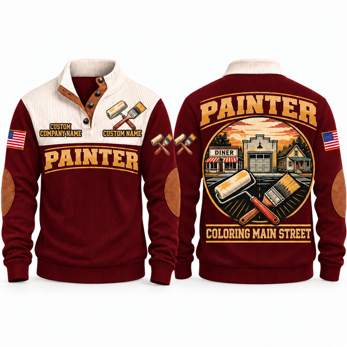 Personalized Painter Coloring Main Street Sports Sweatshirt — Jujube Red variant