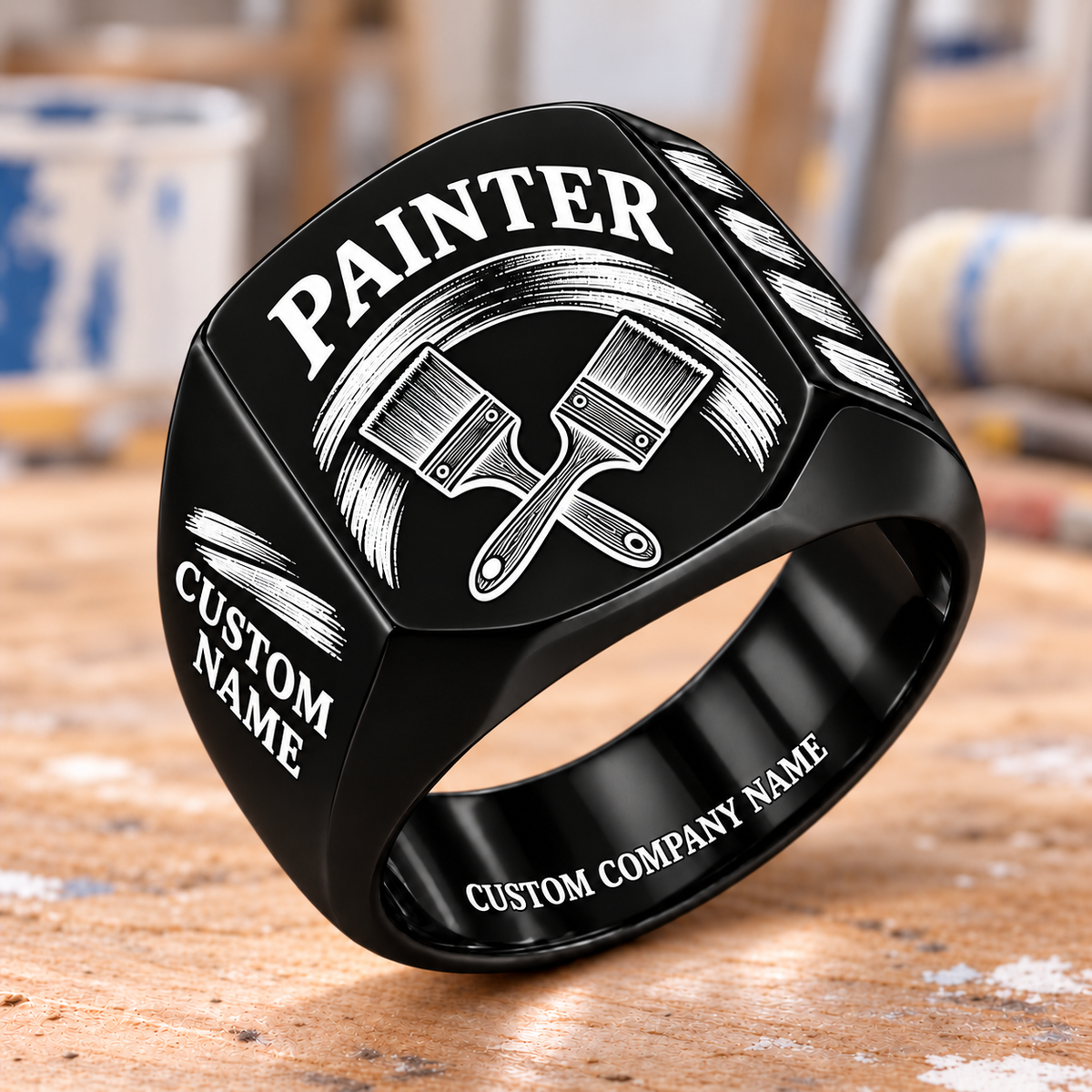 Painter Heritage Brush Signet Ring — Black variant