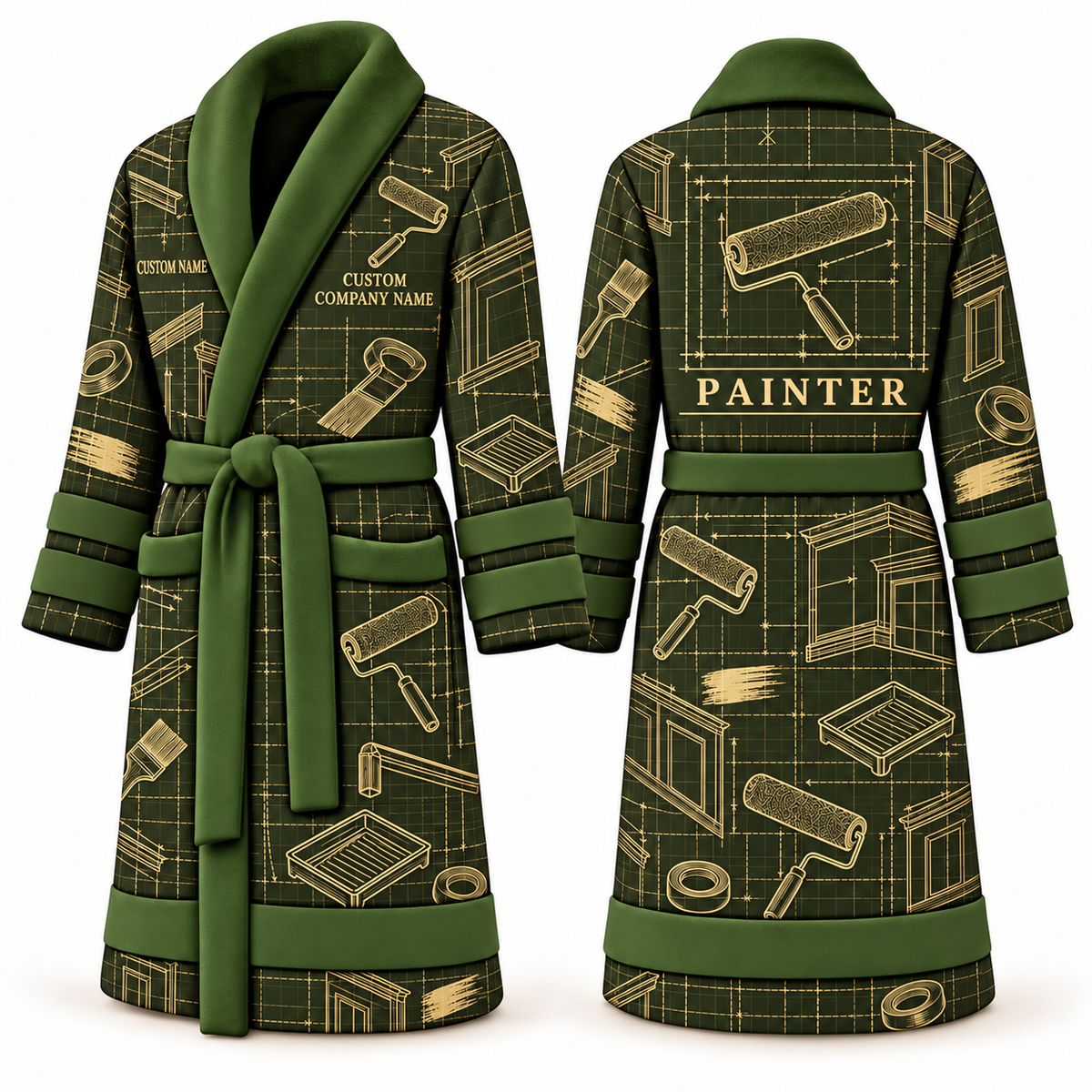 Personalized Painter Bathrobe – Blueprint Workshop — Olive variant