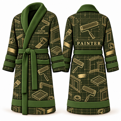Personalized Painter Bathrobe – Blueprint Workshop — Olive variant