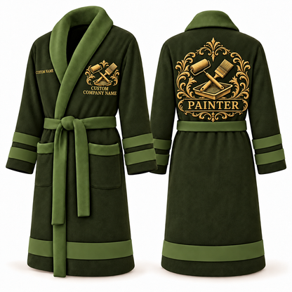 Personalized Painter Bathrobe – Heritage Crest — Olive variant
