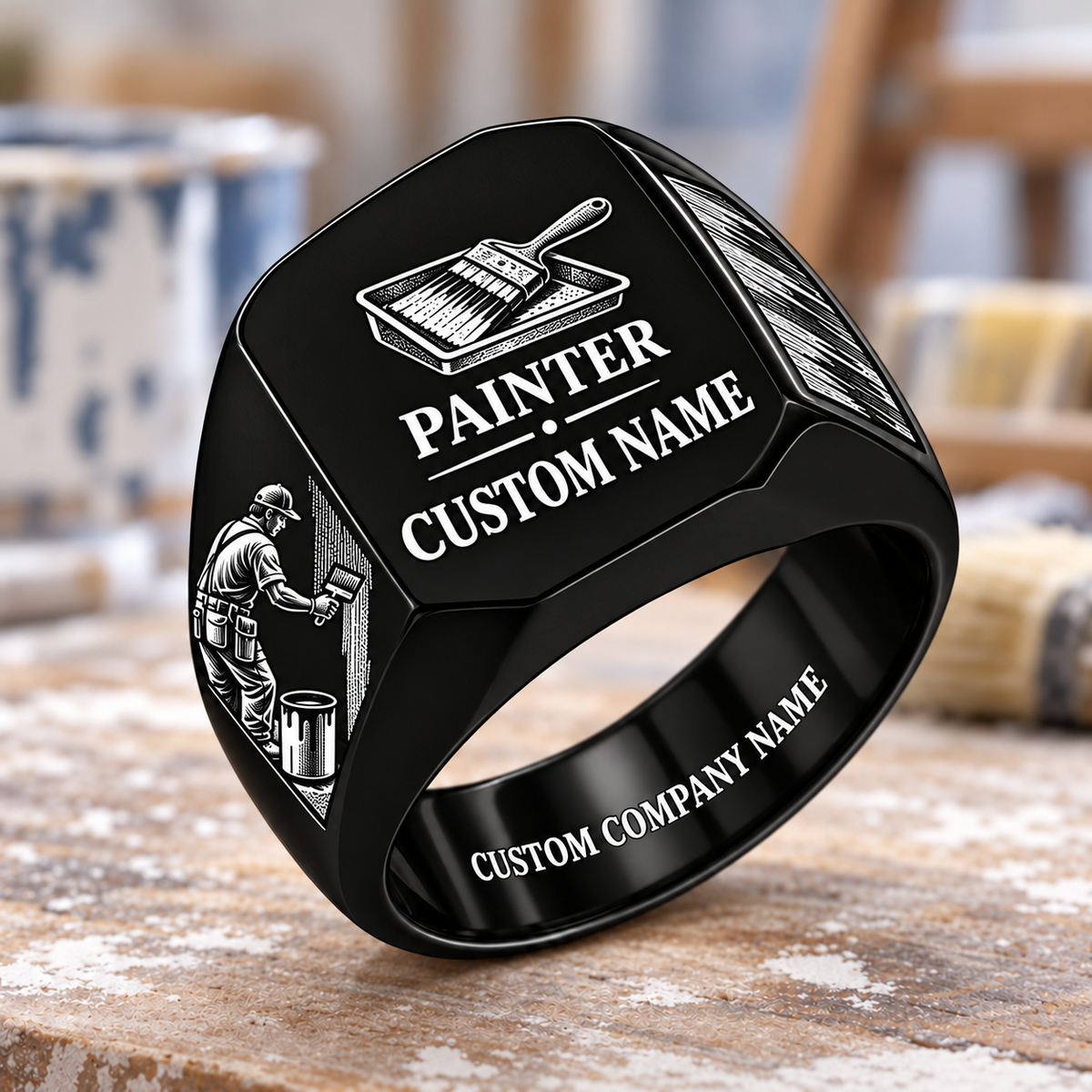 Painter Signature Crest Signet Ring — Black variant