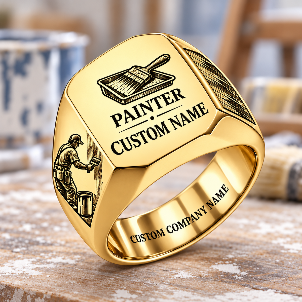 Painter Signature Crest Signet Ring — Gold variant
