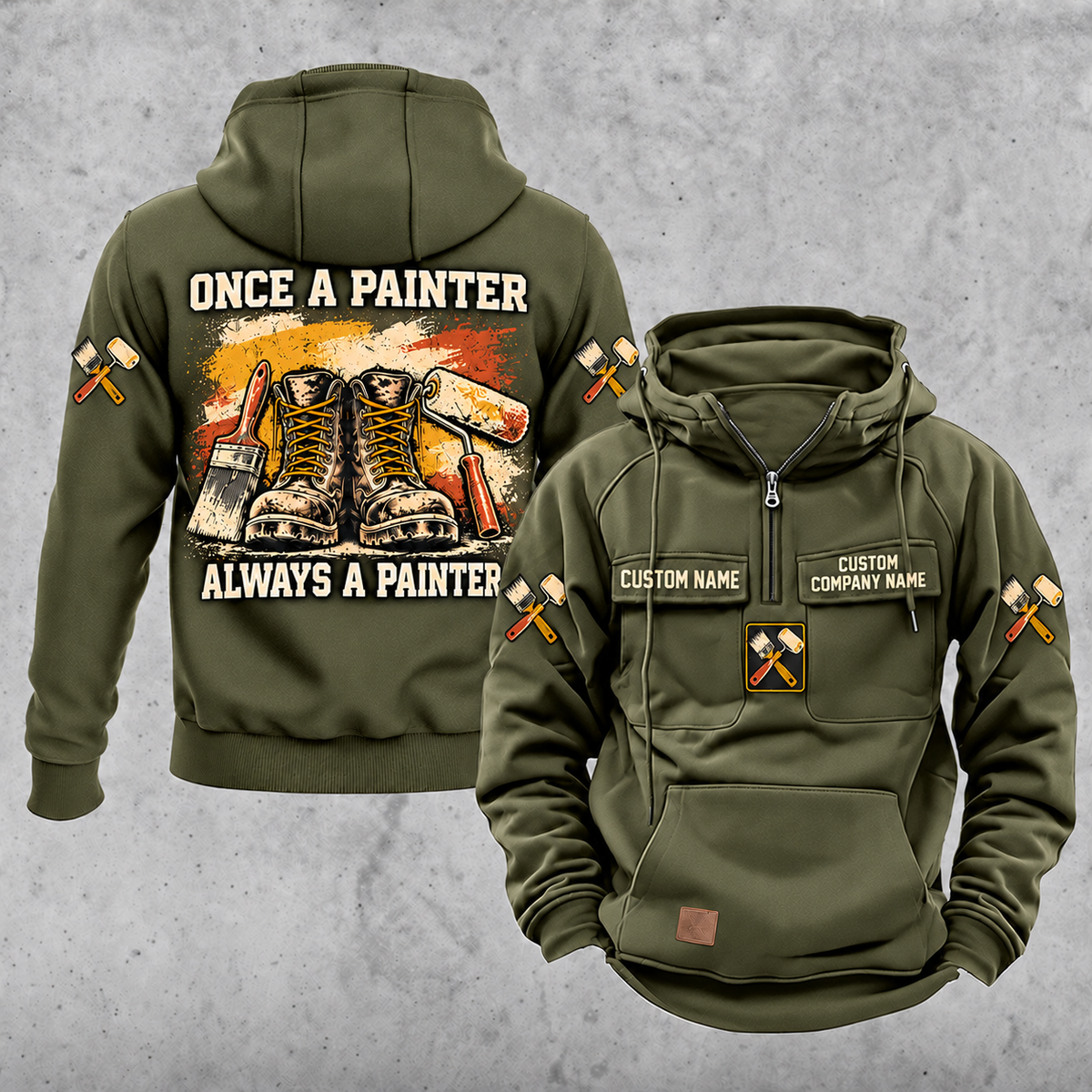 Personalized Painter Once and Always Vintage Hoodie — Military Green variant