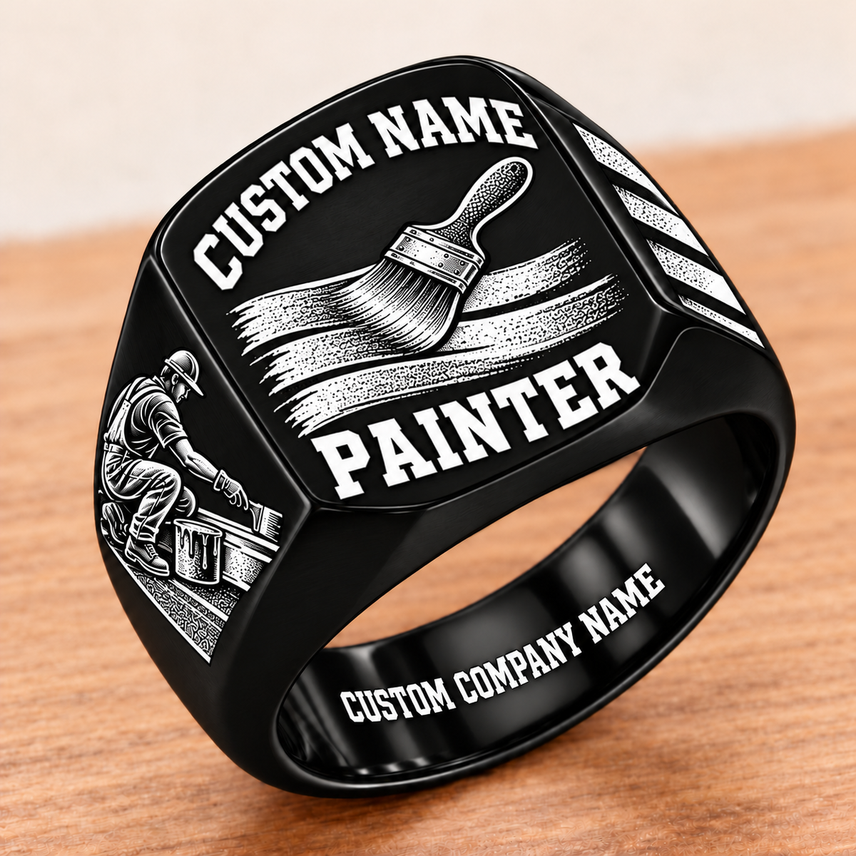 Personalized Painter Signet Ring - Bold Lettering — Black variant