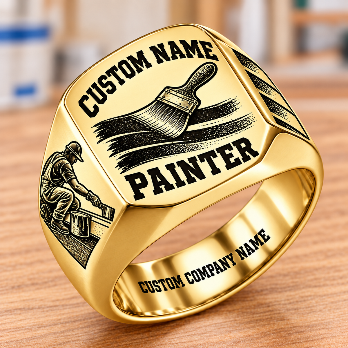 Personalized Painter Signet Ring - Bold Lettering — Gold variant