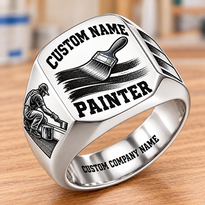 Personalized Painter Signet Ring - Bold Lettering — Silver variant