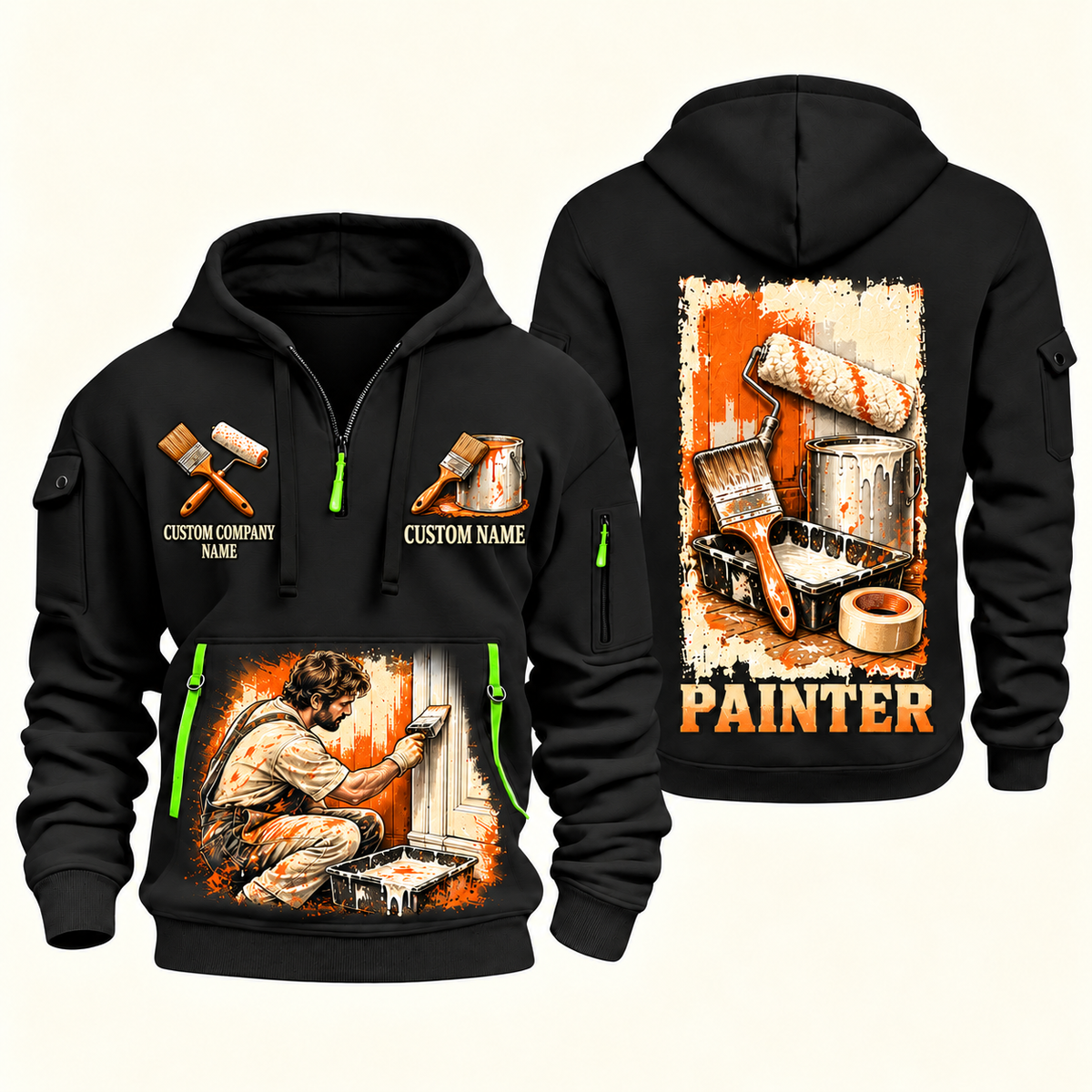 Personalized Painter Painting Tools Quarter Zip Hoodie — Black variant