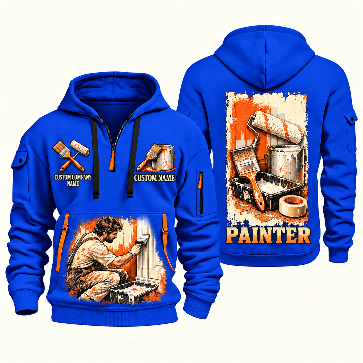 Personalized Painter Painting Tools Quarter Zip Hoodie — Blue variant