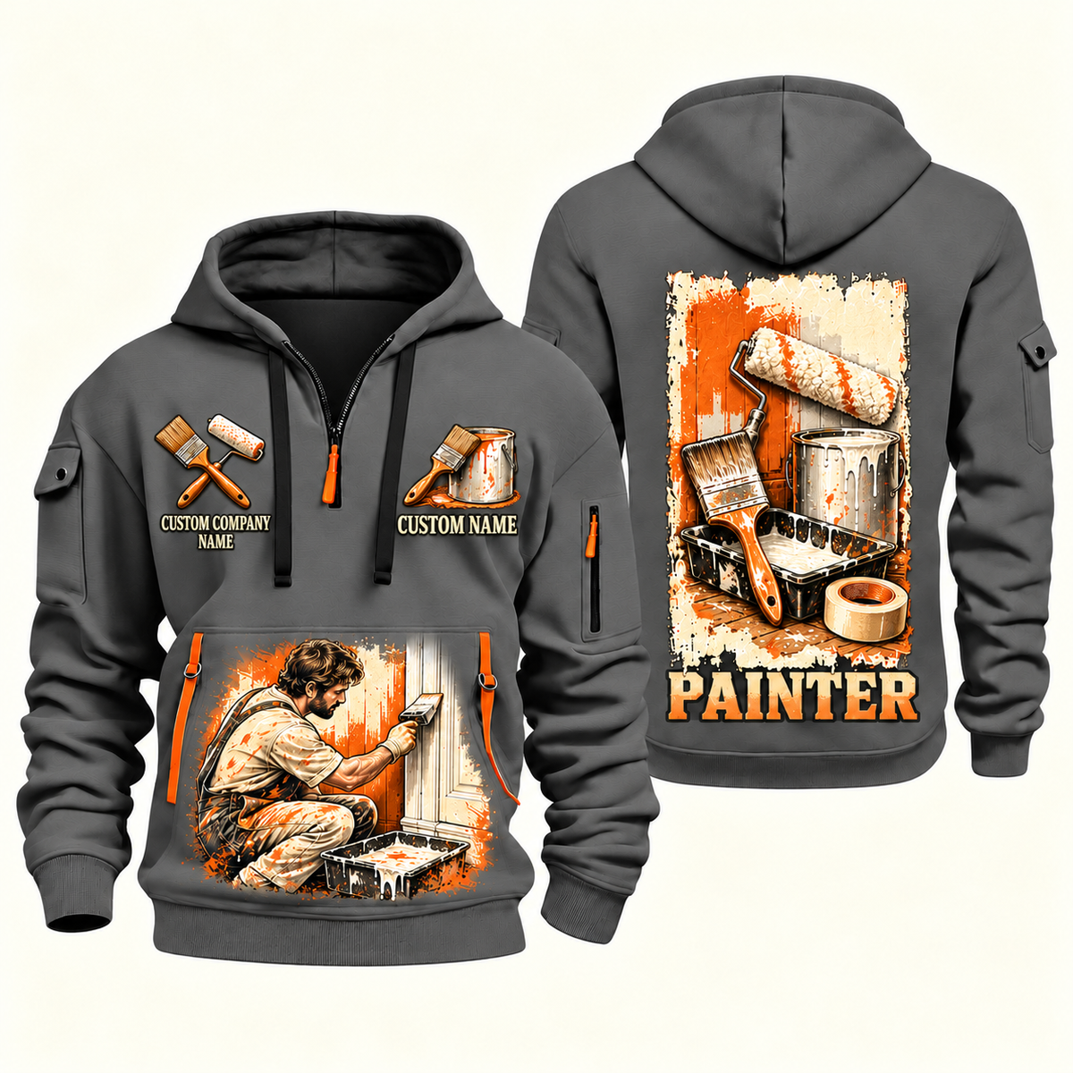 Personalized Painter Painting Tools Quarter Zip Hoodie — Gray variant