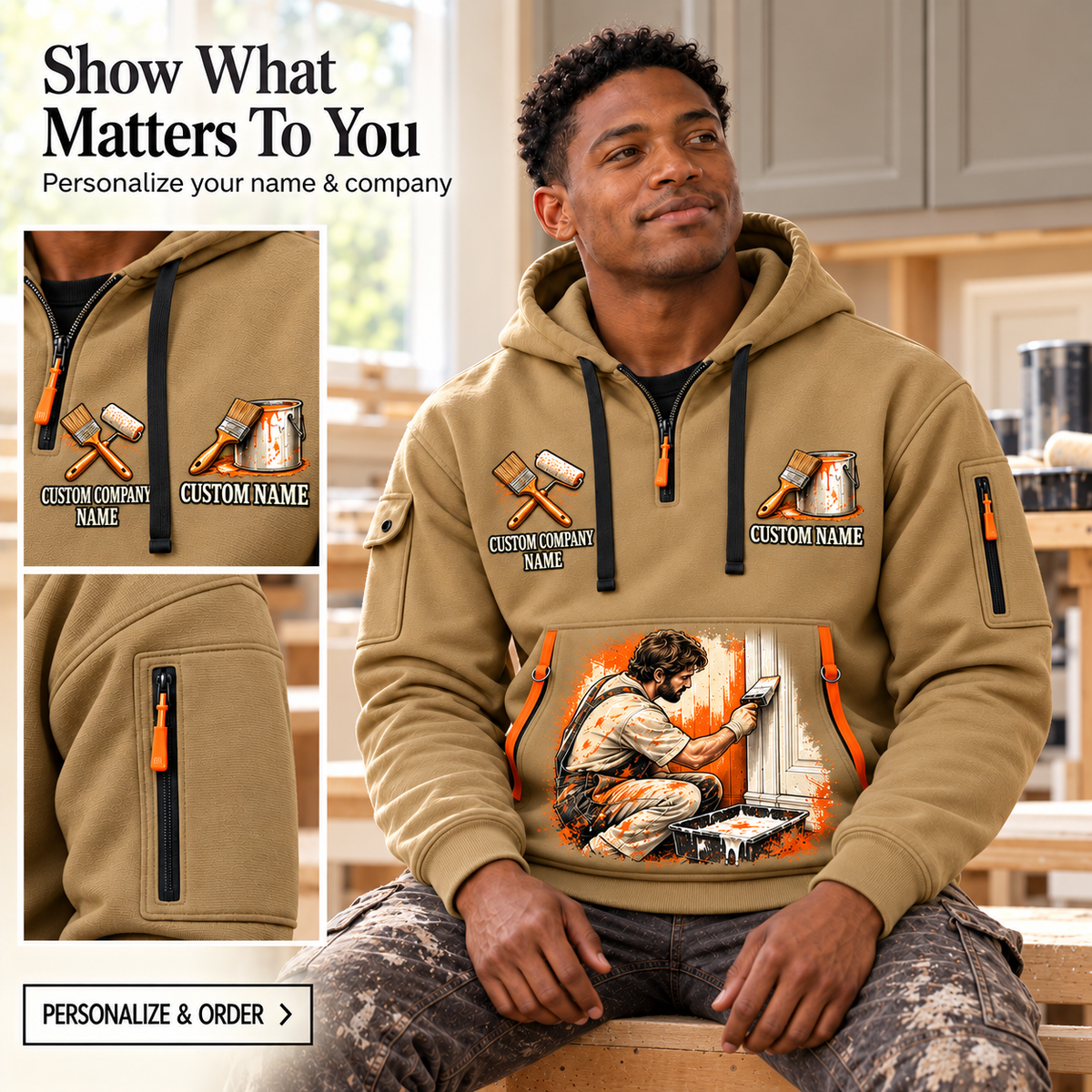 Personalized Painter Painting Tools Quarter Zip Hoodie — dedicated listing hero