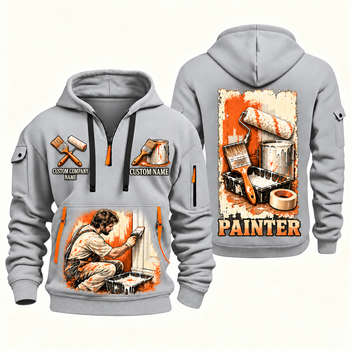 Personalized Painter Painting Tools Quarter Zip Hoodie — Light Grey variant