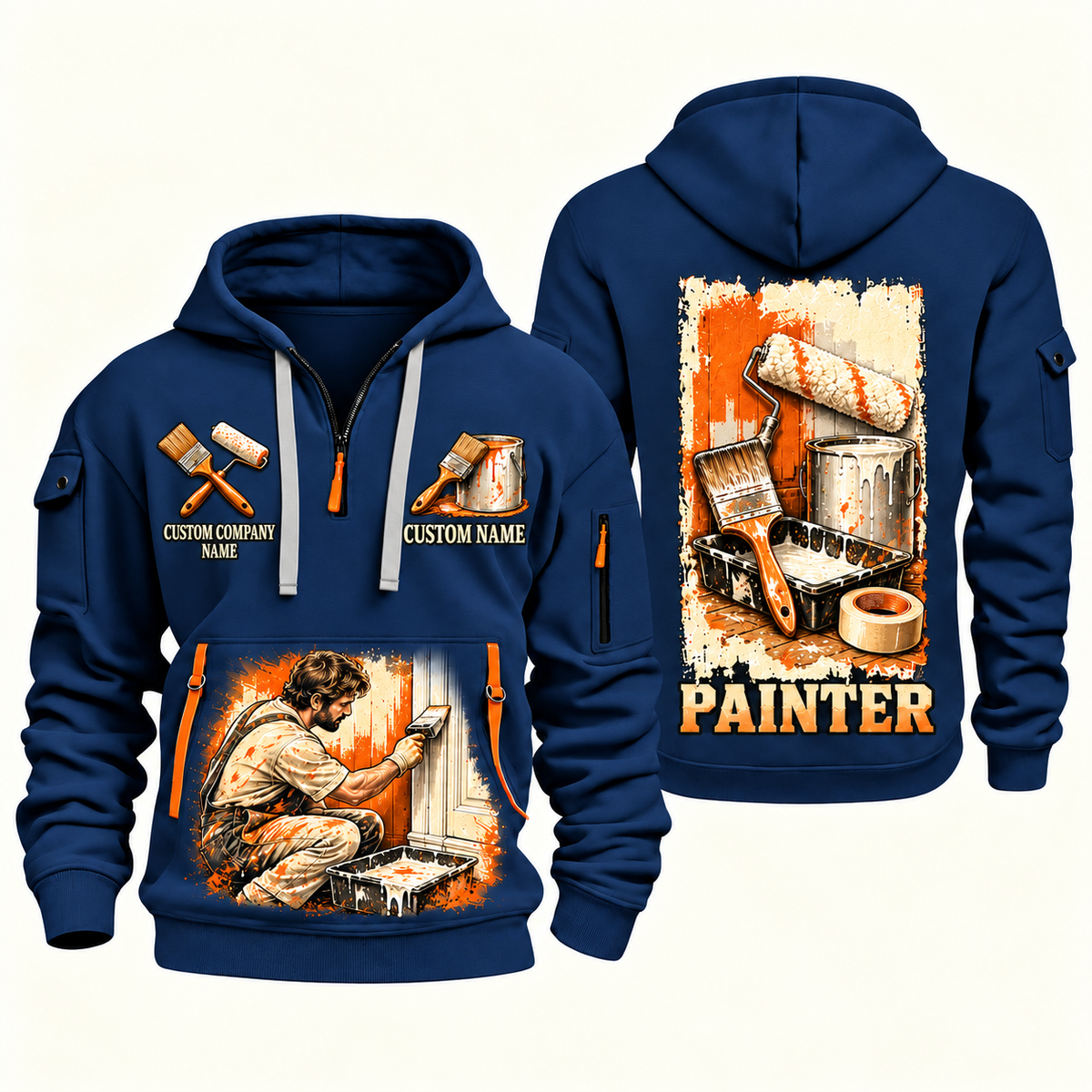 Personalized Painter Painting Tools Quarter Zip Hoodie — Navy variant