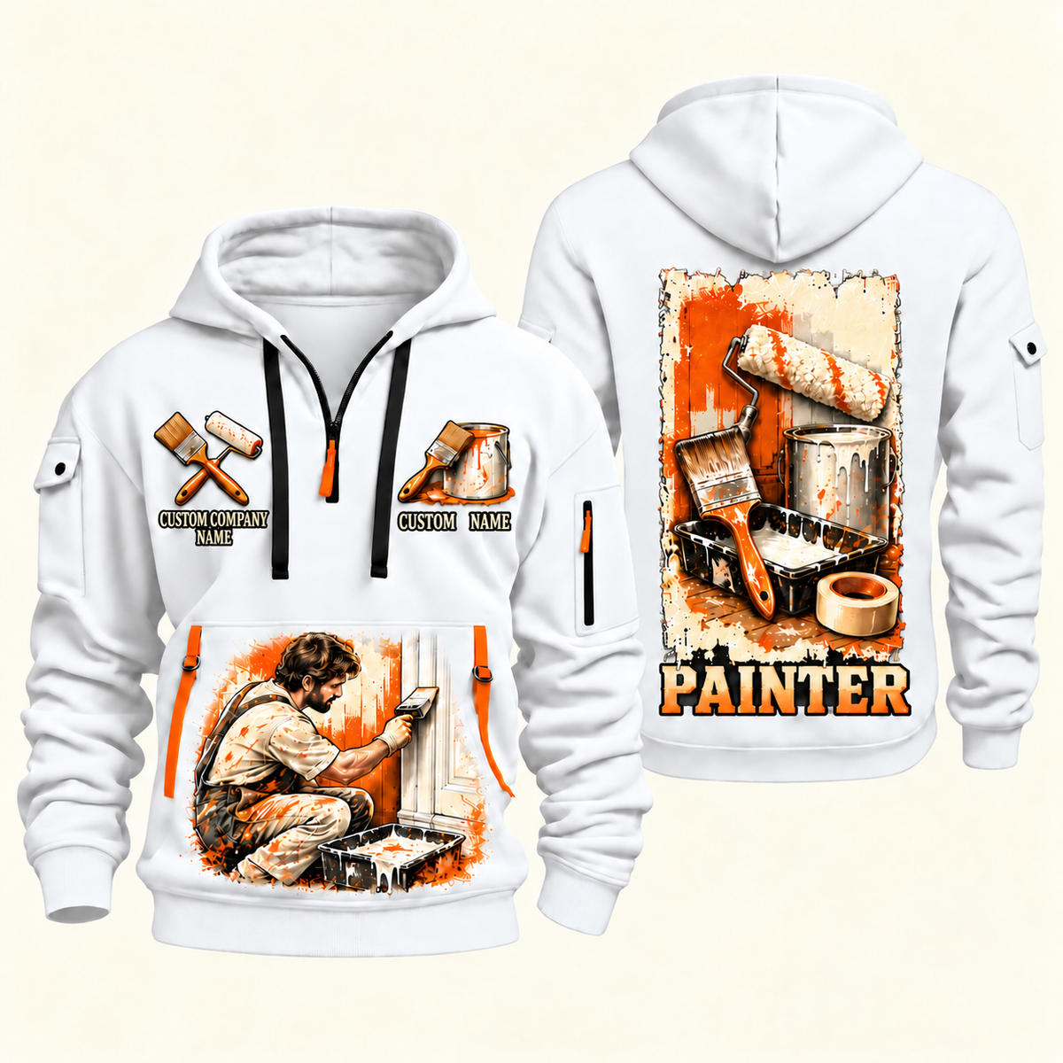 Personalized Painter Painting Tools Quarter Zip Hoodie — White variant