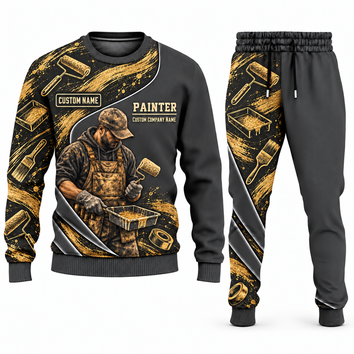 Personalized Painter Curved Panel Sweater + Jogger Combo — Charcoal variant