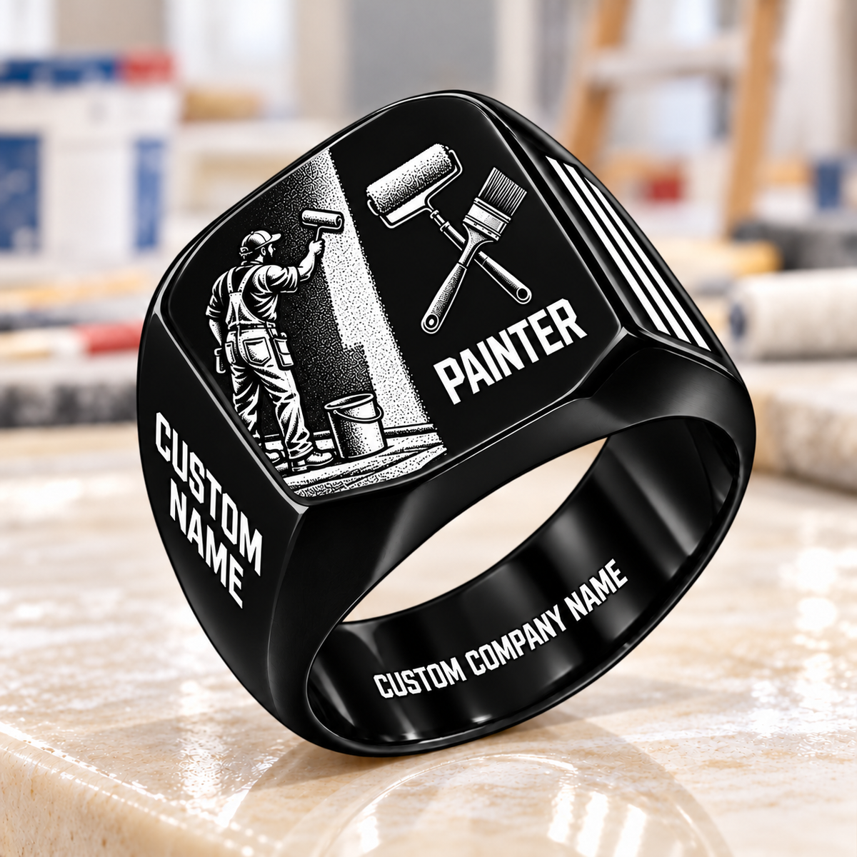 Personalized Painter Signet Ring - Split Emblem — Black variant