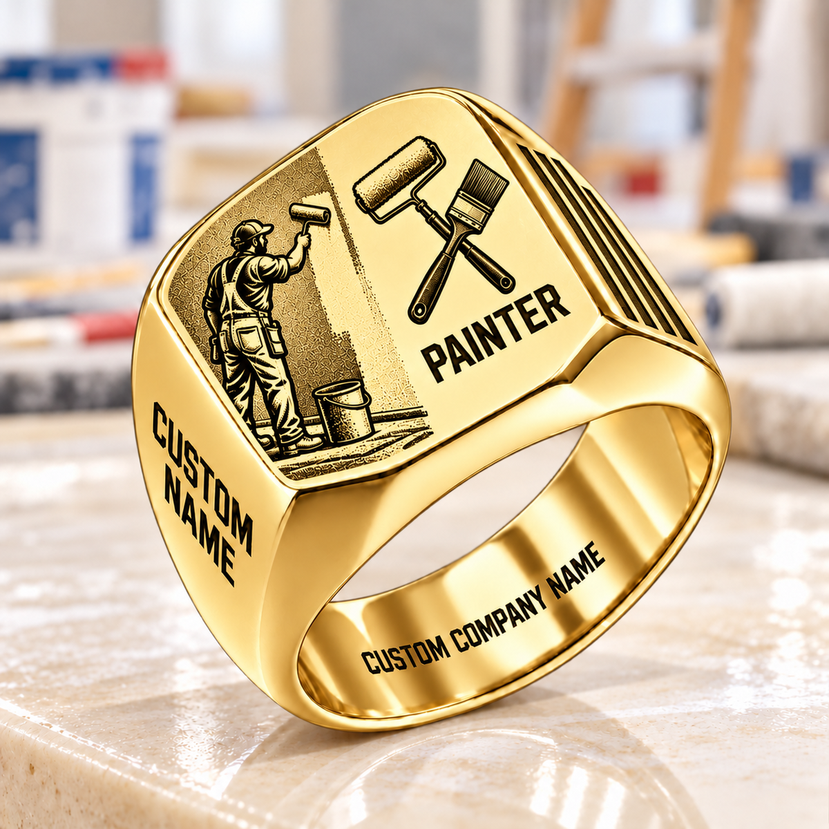 Personalized Painter Signet Ring - Split Emblem — Gold variant