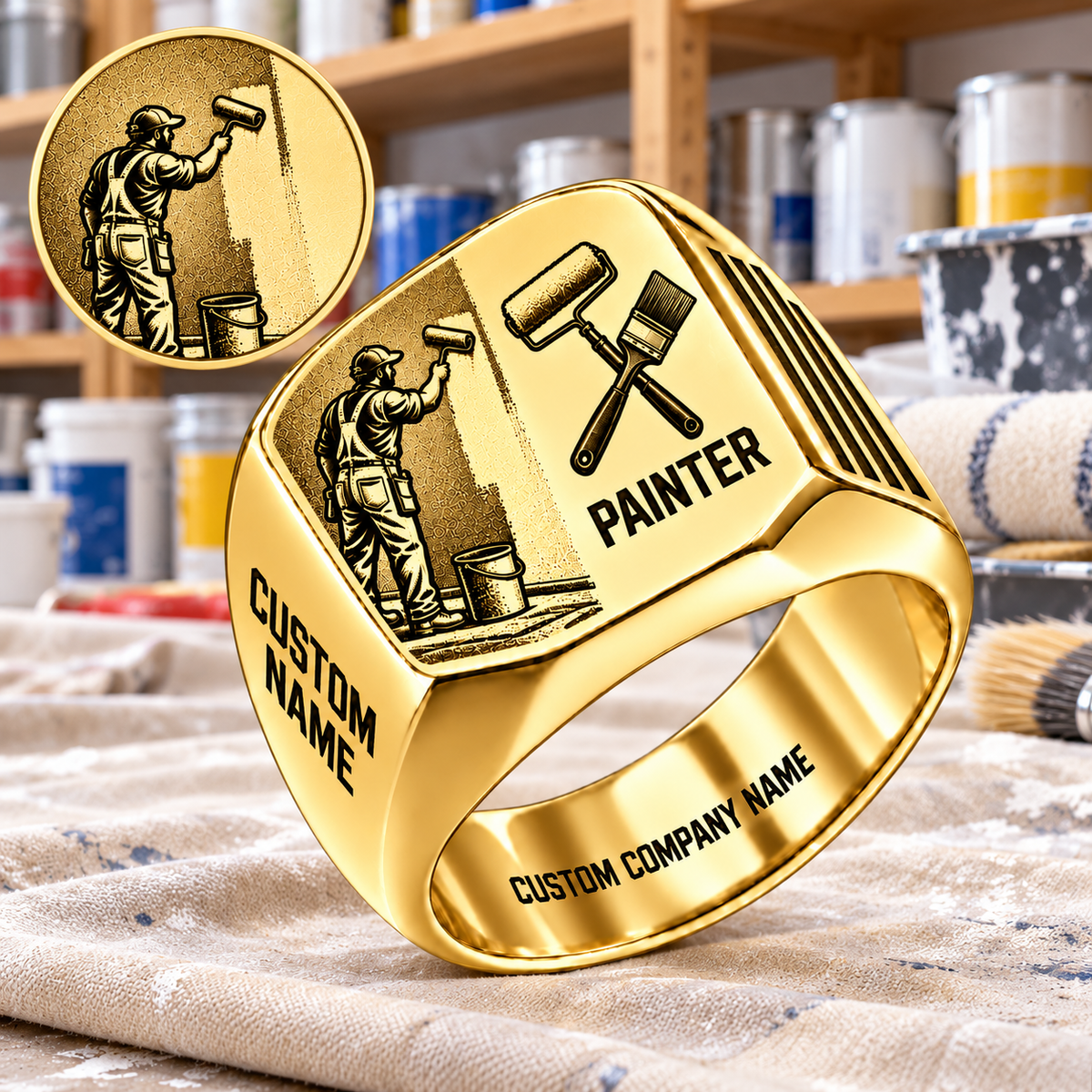Personalized Painter Signet Ring - Split Emblem — dedicated listing hero