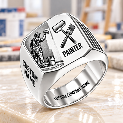 Personalized Painter Signet Ring - Split Emblem — Silver variant