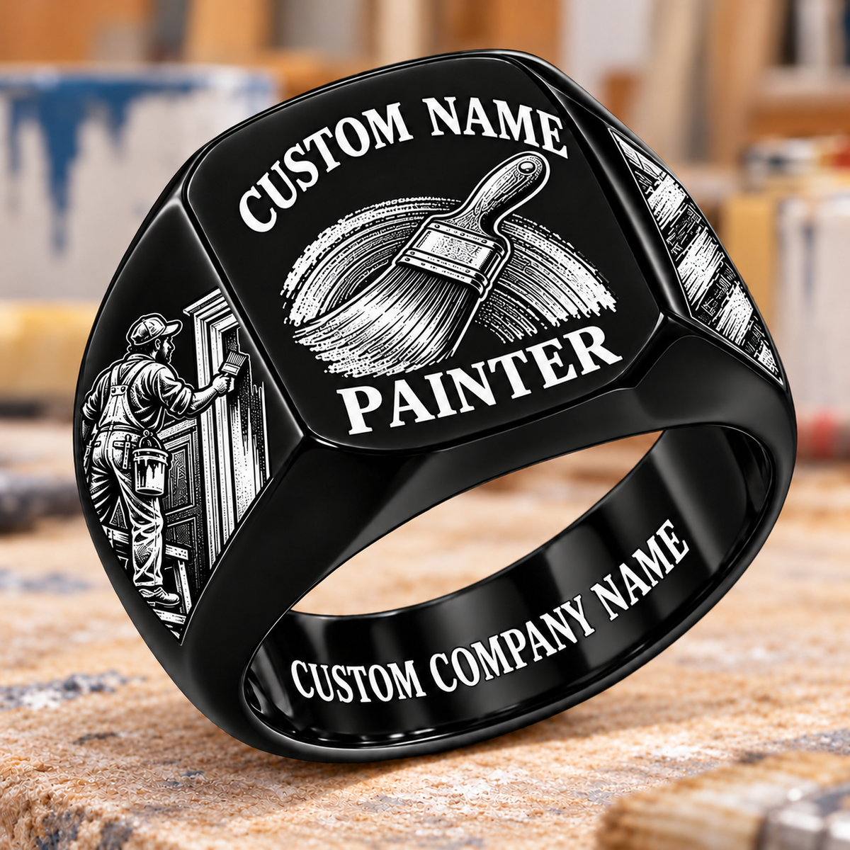 Personalized Painter Signet Ring - Heritage Emblem — Black variant