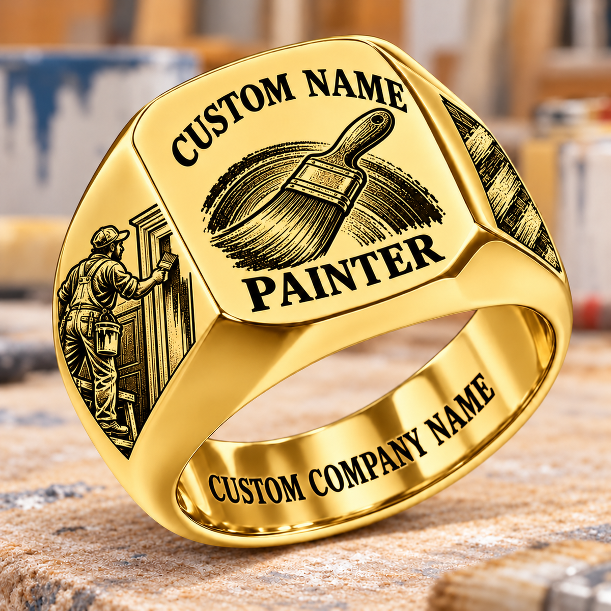 Personalized Painter Signet Ring - Heritage Emblem — Gold variant