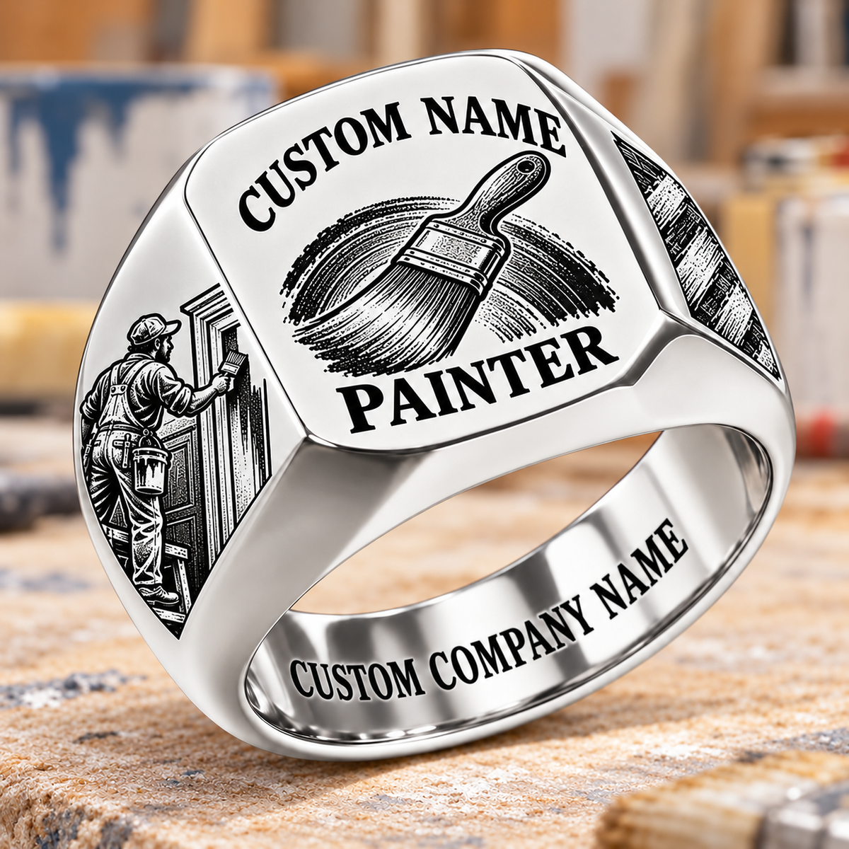 Personalized Painter Signet Ring - Heritage Emblem — Silver variant
