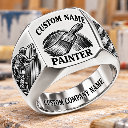 Personalized Painter Signet Ring - Heritage Emblem — Silver variant