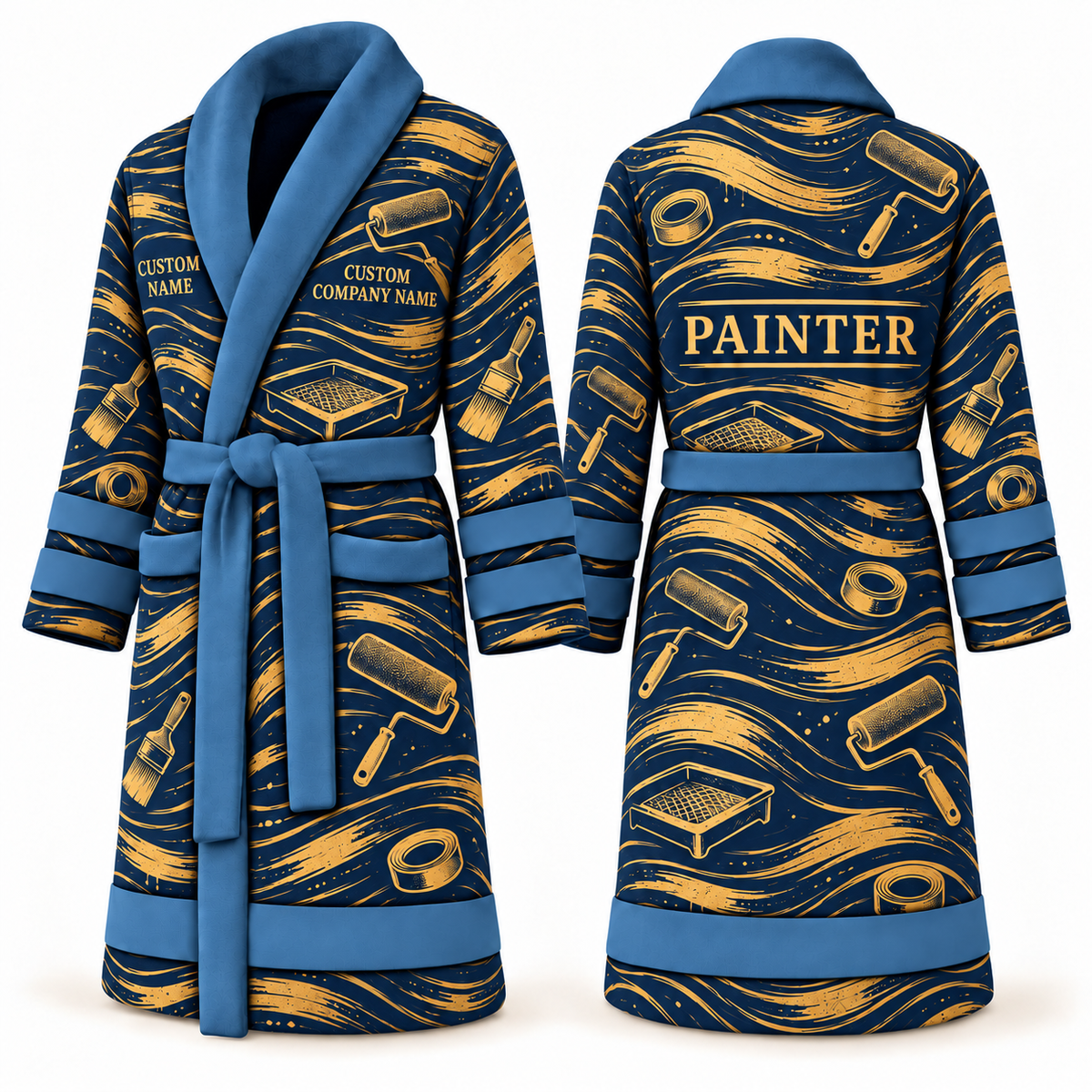 Personalized Painter Bathrobe – Contour Lines — Blue variant