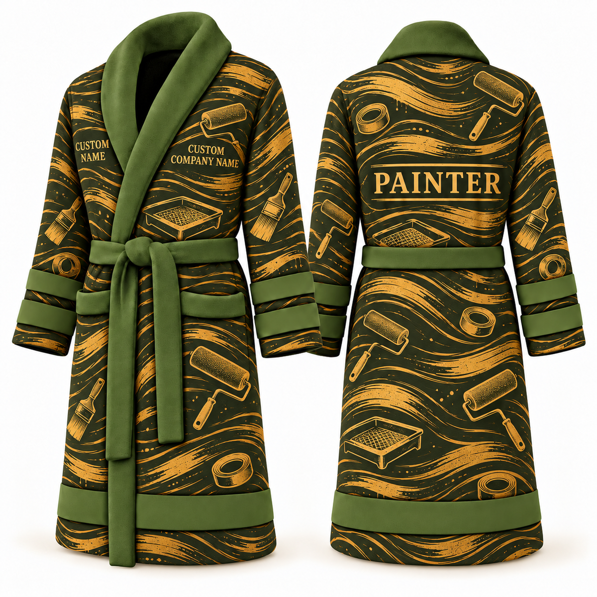 Personalized Painter Bathrobe – Contour Lines — Olive variant