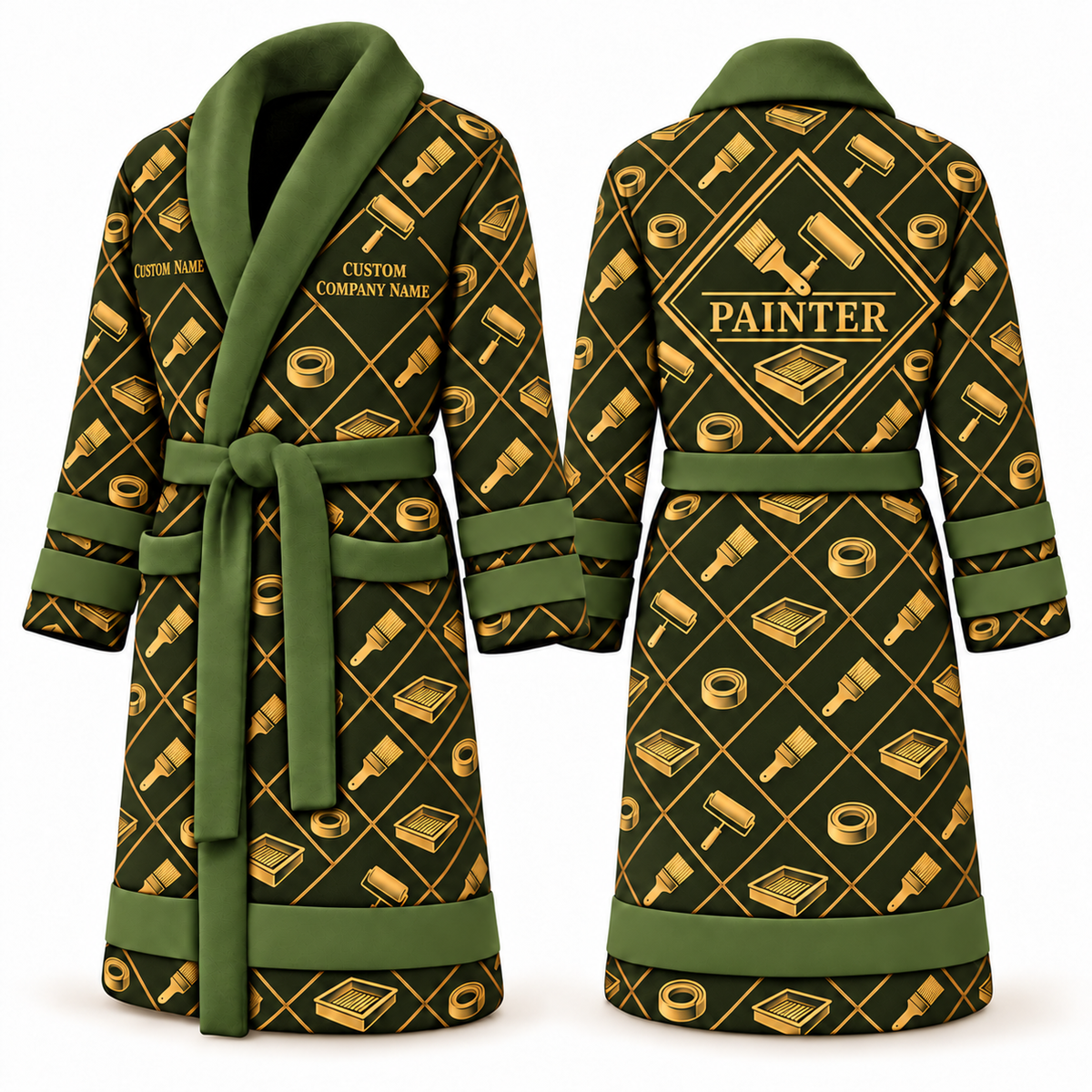 Personalized Painter Bathrobe – Diamond Emblems — Olive variant