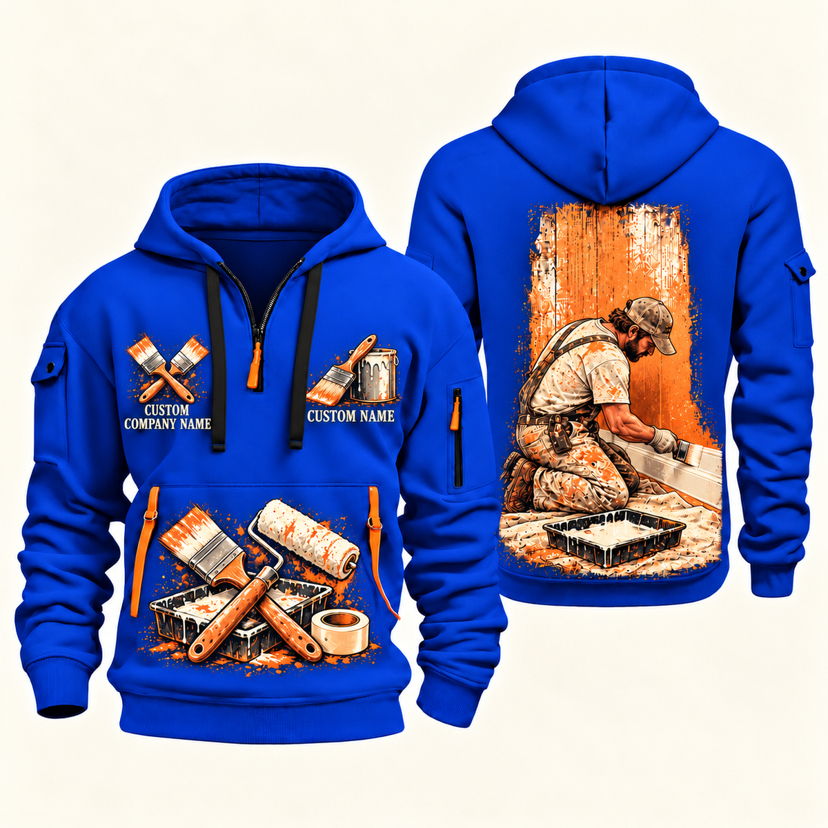 Personalized Painter Painting Craft Quarter Zip Hoodie — Blue variant