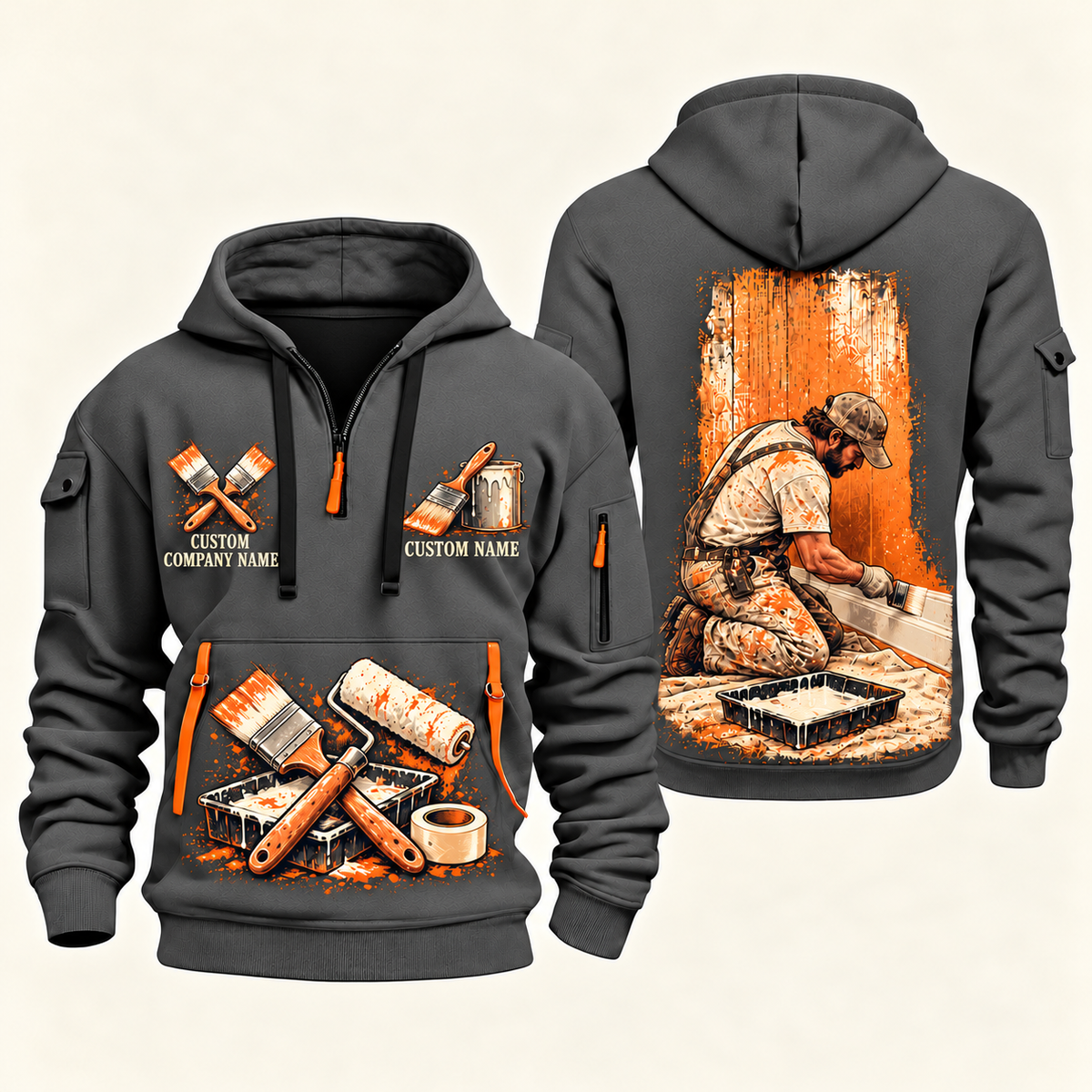 Personalized Painter Painting Craft Quarter Zip Hoodie — Gray variant