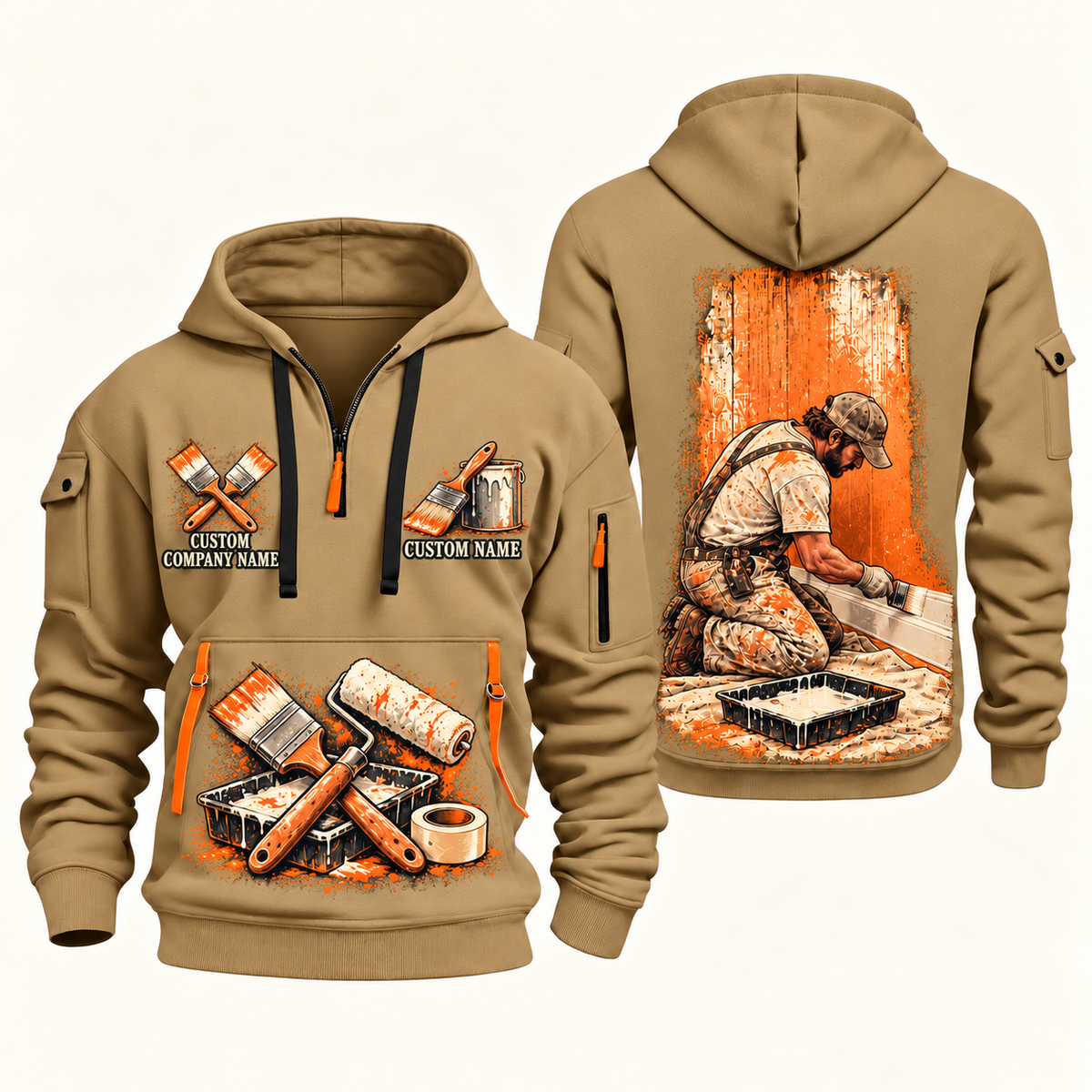 Personalized Painter Painting Craft Quarter Zip Hoodie — Khaki variant