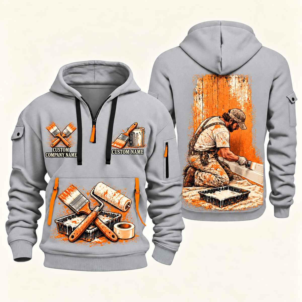 Personalized Painter Painting Craft Quarter Zip Hoodie — Light Grey variant