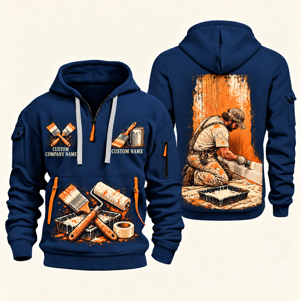 Personalized Painter Painting Craft Quarter Zip Hoodie — Navy variant